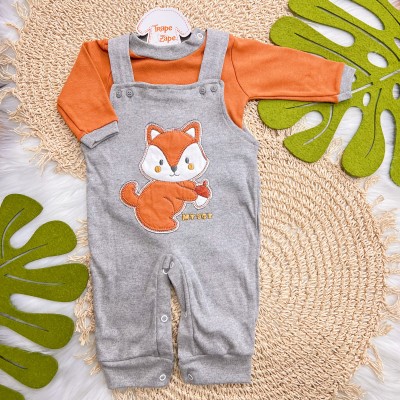 Conj. Body Manga Longa e Jardineira My Boy - Ferrugem e Mescla